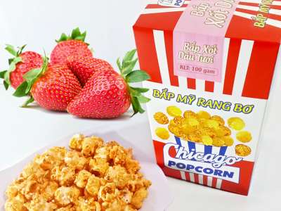 Bắp Mỹ Rang Bơ Chicago Popcorn (Xốt Dâu Tươi) - Hộp 100g